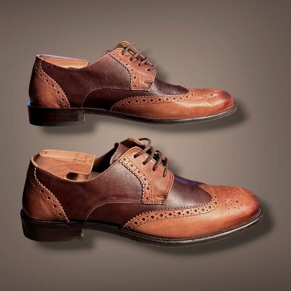 Men\'s 11M GIORGIO BRUTINI Brown/Cognac Leather Wingtip Oxfords C250504-2 EUC main image 6